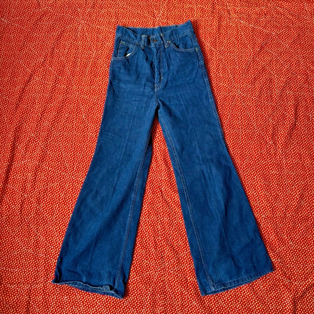 Vintage 70s Kmart High Waisted Flare Leg Jeans Dark Wash Cotton Denim l